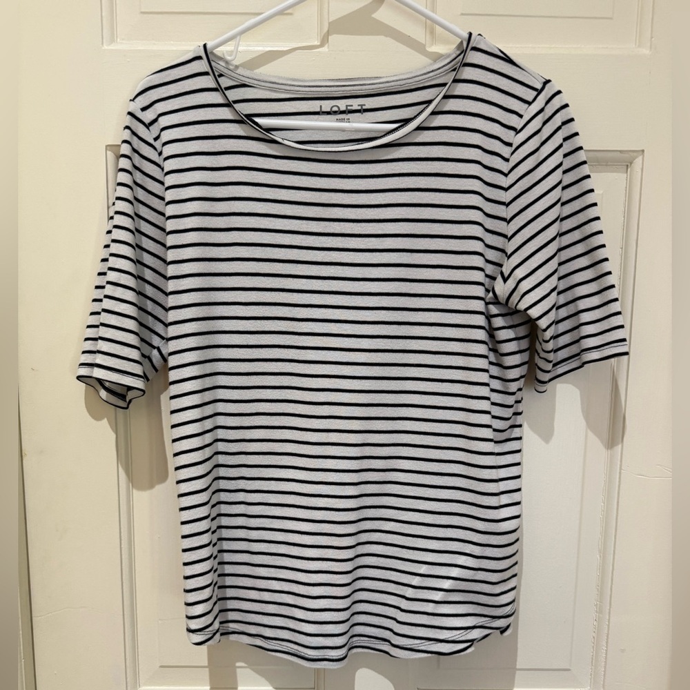 LOFT Black and White Striped Short Sleeve Tee